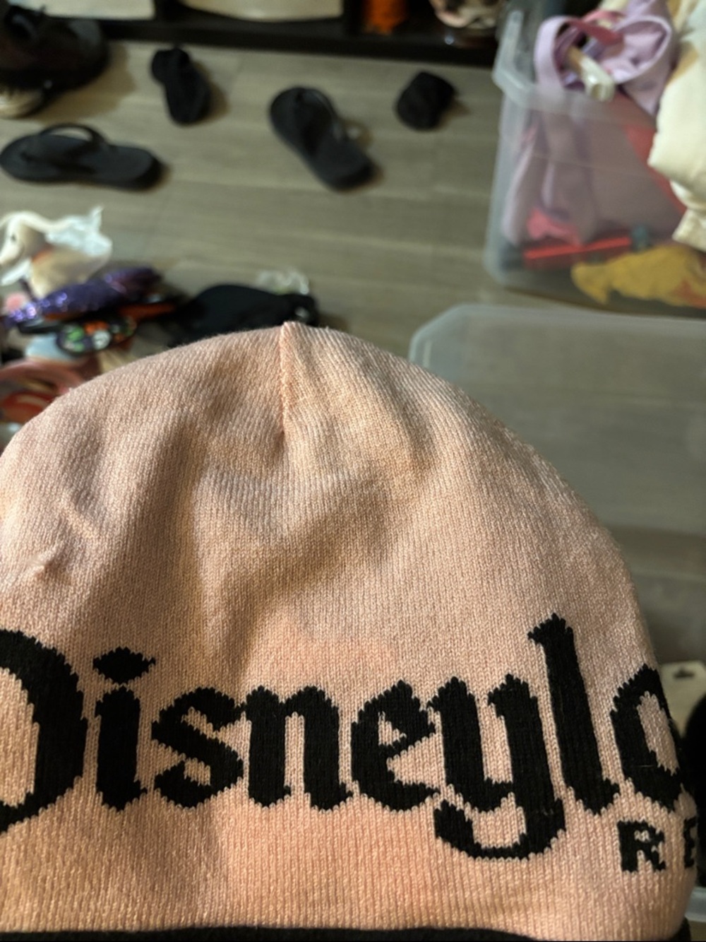 Disney Pink Knit Beanie Hat with Black Logo